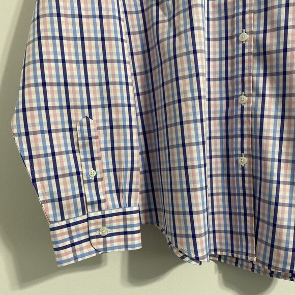 L.L. Bean Dress Shirt Men's XL Blue White Pink Plaid Pinpoint Oxford 100% Cotton - Picture 3 of 12